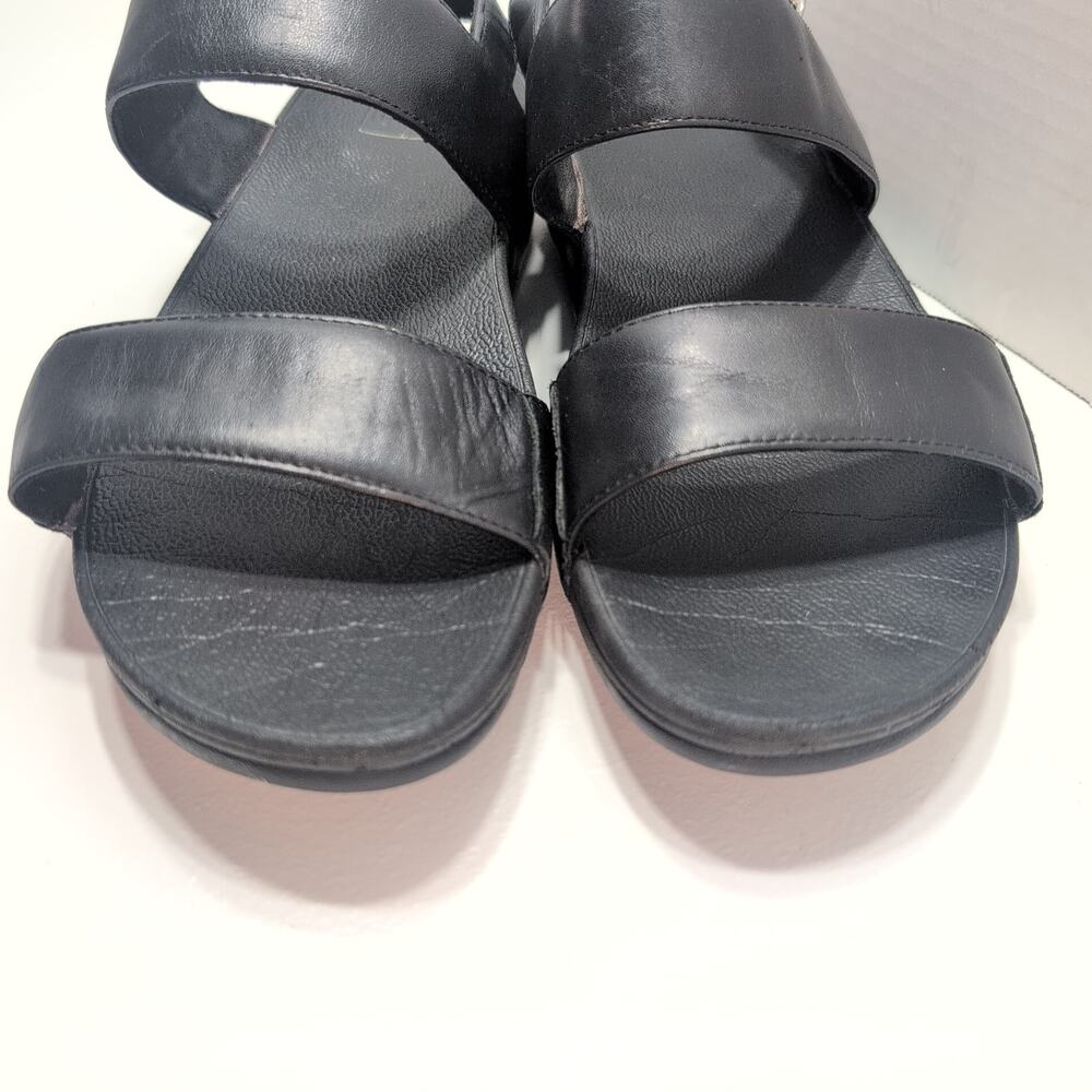 FitFlop Lulu Slingback Wobbleboard Wide Strap Black Leather Sandals Women's 10 - Picture 2 of 7